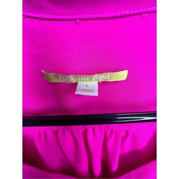 Gianna Bini Hot Pink Button Up Sleeveless Front Tie Blouse - Picture 2 of 4